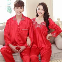 Every day special women's spring autumn silk pajamas, men's lovers long sleeved short sleeved suit, ice silk thin style home clothes Female XL Long sleeve 806 red