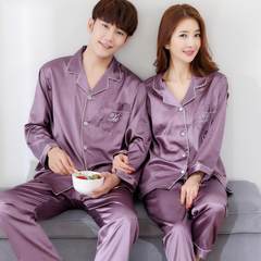 Every day special women's spring autumn silk pajamas, men's lovers long sleeved short sleeved suit, ice silk thin style home clothes Female XL Long sleeves 521 purple