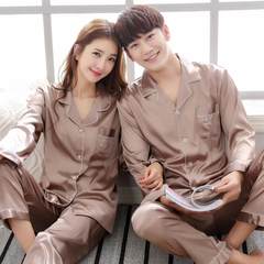 Every day special women's spring autumn silk pajamas, men's lovers long sleeved short sleeved suit, ice silk thin style home clothes Female XL Long sleeve 521 coffee color