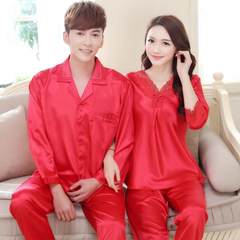 Every day special women's spring autumn silk pajamas, men's lovers long sleeved short sleeved suit, ice silk thin style home clothes Female XL Long paragraph 805 red