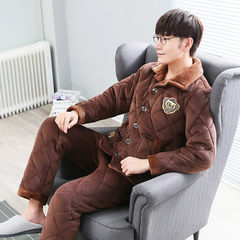 Autumn and winter men's pajamas suit, cotton pajamas, three layers of flannel flannel pajamas, men's coral velvet home clothes L N8004