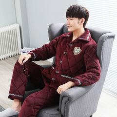 Autumn and winter men's pajamas suit, cotton pajamas, three layers of flannel flannel pajamas, men's coral velvet home clothes L N8008