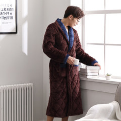 Male winter long robe thickened coral fleece quilted bathrobe female winter Clubman size warm pajamas gown XL suits 120-140 Jin wears Coffee