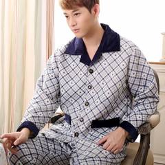 Men's pajamas winter cotton thickening cotton clip, winter and autumn Plaid long sleeves, winter cotton sandwich family suit XXL code [high quality pure cotton] 303 pure cotton