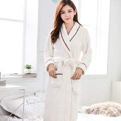 Autumn and winter flannel bathrobe Nightgown lovers men and women coral fleece thickening sleeve pajamas Home Furnishing Service Hotel 170 (L) White girl