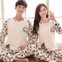 Every day special price, wearing lovers pajamas, women's pure cotton leisure Korean version, spring and autumn men's long sleeve suit Female XL code [long] [cotton] Beige bear