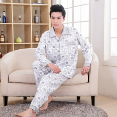 Men's wear pajamas long sleeved cotton, spring autumn men's pajamas, cotton XL summer home suit L (170) Gray size checker