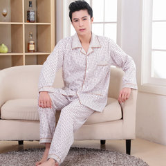 Men's wear pajamas long sleeved cotton, spring autumn men's pajamas, cotton XL summer home suit XXL (180) Coffee spots