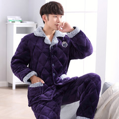 In winter three thicker coral velvet cotton pajamas male mink cashmere jacket with men's clothing Home Furnishing cotton suit special offer XL [luxury mink wool cotton] 8611# purple