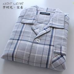 Sanding pajamas pajamas long sleeved cotton cotton flannel warm spring and autumn winter youth s casual relaxed M (weight 110-145 Jin) Grey Plaid Cotton without fever