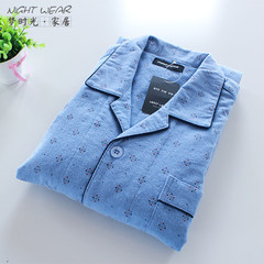 Sanding pajamas pajamas long sleeved cotton cotton flannel warm spring and autumn winter youth s casual relaxed M (weight 110-145 Jin) The blue cross box does not contain cotton fever