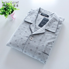 Sanding pajamas pajamas long sleeved cotton cotton flannel warm spring and autumn winter youth s casual relaxed M (weight 110-145 Jin) Grey squares without cross cotton fever
