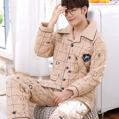In winter three thicker cotton pajamas cotton cotton padded clothes Home Furnishing male men quilted jacket with cotton plaid suit special offer (outside the middle of cotton cotton inside coral velvet) Orange