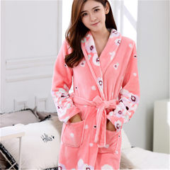 Coral velvet gown of autumn and winter thick flannel gown bathrobe male ladies Pajamas Size long winter bathrobe M Orange positioning printing