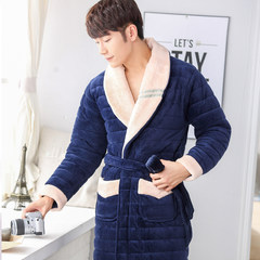 Mens winter winter long Nightgown Pajamas with thickened male cashmere young coral fleece quilted bathrobe warm men 185 (XXXL) B8081 blue