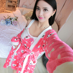 Autumn and winter spring clothing Home Furnishing coral cow pajamas bathrobe flannel Nightgown thickened two piece female dress L code (weight 100-115 Jin) Love dog red