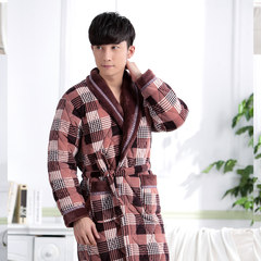 Male winter long robe thickened bathrobe young men with velvet warm winter coral velvet cotton Mens Nightgown clip 170 (L) Coffee