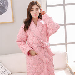 Shipping winter cotton padded robe gown Home Furnishing thickened female pure cotton padded jacket lady XL warm bathrobe Nightgown M (thickening warmth, pure cotton fabric) Pink