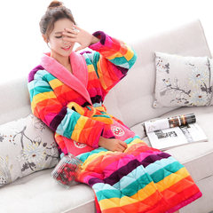 The new winter sweet babe cashmere quilted robe female winter thickening Clubman coral velvet lady warm bathrobe 160 (M) 2211# Rainbow (plush plush)