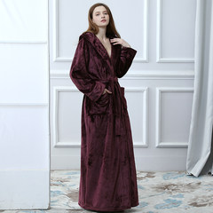 The flannel gown female winter thickening Clubman couple warm coral fleece bathrobe XL loose clothing Home Furnishing M (158-168) is fit for 80-120 kg weight French red