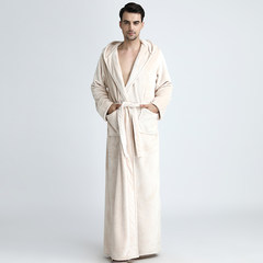 The flannel gown female winter thickening Clubman couple warm coral fleece bathrobe XL loose clothing Home Furnishing M (158-168) is fit for 80-120 kg weight Beige