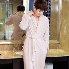 Autumn and winter thick flannel Nightgown couple XL Clubman bathrobe and Coral Fleece Pajamas Home Furnishing suit No fading, no fading Light pink light pink - [male]