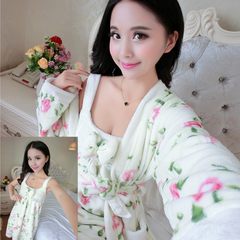 Thickened Coral Fleece Pajamas female autumn winter Nightgown cute cartoon flannel gown two piece suit Home Furnishing bathrobe Two sets of discount 5 yuan, photographed gift freight insurance Two sets of pastoral Robe
