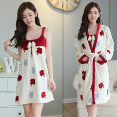 Thickened Coral Fleece Pajamas female autumn winter Nightgown cute cartoon flannel gown two piece suit Home Furnishing bathrobe Two sets of discount 5 yuan, photographed gift freight insurance Two sets of red apple Robe