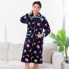 Female robe in autumn and winter thickening lengthen men coral velvet warm winter cotton flannel bathrobe Ms. XL (for 120-150 Jin) M letter for male