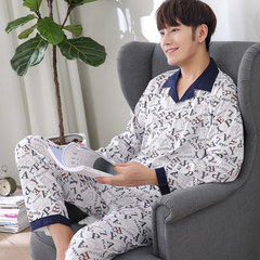 Pajamas, men's long sleeves, pure cotton, spring and autumn, XL, middle-aged men's pajamas, cotton suit, autumn and winter men's suits Free shipping insurance is not satisfied with the return Six thousand six hundred and four
