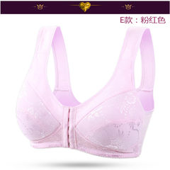 Middle aged and elderly women's underwear, mother's Vest buckle, middle-aged cotton bra, no rims, thin sponge free cloth, bra winter E: Pink 44/100