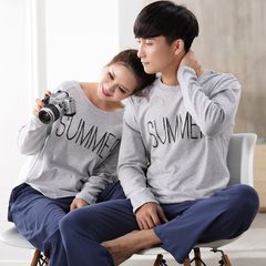 2017 Korean version of winter sweethearts pajamas, women's spring and autumn sleeves, men's pure cotton home clothes, fresh summer suits sy Female paragraph: L silvery