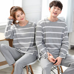 2017 Korean version of winter sweethearts pajamas, women's spring and autumn sleeves, men's pure cotton home clothes, fresh summer suits sy Male paragraph: L gray