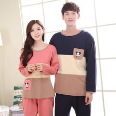 2017 Korean version of winter sweethearts pajamas, women's spring and autumn sleeves, men's pure cotton home clothes, fresh summer suits sy Male paragraph: L Ash yellow