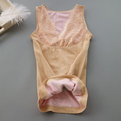 Autumn and winter warm underwear lactating postpartum abdomen shaping with warm cashmere vest female nurse backing underwear F Color lace