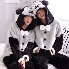 Autumn and winter lovers pajamas coral fleece hooded cardigan thickened cute girl cartoon Home Furnishing men's suit Male XXL code [160-200 Jin] Dark grey