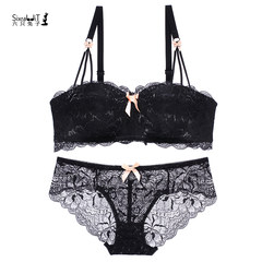 Six rabbits, girls, underwear, bra sets, lace cup surface, thin, thick, no steel ring, comfortable gather adjustment type black 38=85AB (pass cup)