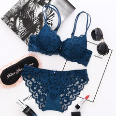 Women's bra sets gather sexy sexy temptation lace girl Bo Xiaoxiong big underwear underwear get married Royal Blue 70A