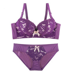 Psaki Erwu rims sexy lace lady underwear suit Japanese bra bra close Furu small thick gather 5. deep purple 80B/36B