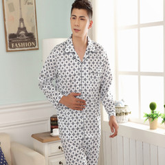 Spring and autumn and summer men's cotton pajamas XL short sleeved pants mens wear long sleeved cardigan suit middle-aged Home Furnishing XXL [height 165-172] 807# blue long sleeve
