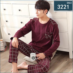 Spring and autumn season, long sleeved pajamas, pure cotton men's head, home wear, leisure spring, men's cotton pajamas XL set M (90 Jin -120 Jin) 3221#