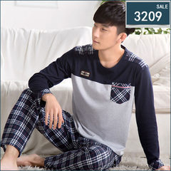 Spring and autumn season, long sleeved pajamas, pure cotton men's head, home wear, leisure spring, men's cotton pajamas XL set M (90 Jin -120 Jin) 3209#
