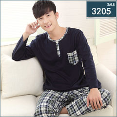 Spring and autumn season, long sleeved pajamas, pure cotton men's head, home wear, leisure spring, men's cotton pajamas XL set M (90 Jin -120 Jin) 3205#