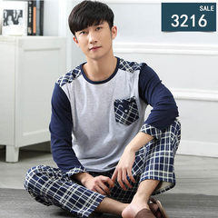 Spring and autumn season, long sleeved pajamas, pure cotton men's head, home wear, leisure spring, men's cotton pajamas XL set M (90 Jin -120 Jin) 3216#