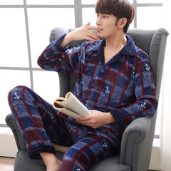Coral Plush pajamas men winter thickening flannel flannel men's pajamas long sleeved warm spring and autumn home suit Guarantee: thick flannel without hair loss Eight thousand seven hundred and thirteen
