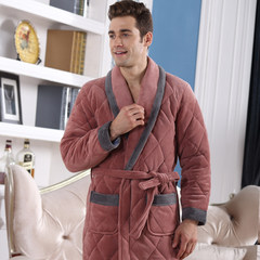 Men's robe winter long robe thickened pajamas Mens warm winter coral fleece quilted bathrobe adult 3XL [165-190 Jin] Y3705 red ash