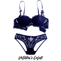 French luxury sexy black lace, small breasts, half cup, thin bra set, ladies temptation underwear, big code transparent Royal Blue 70B