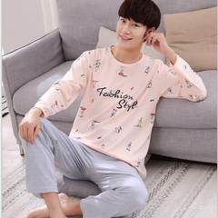 Big size long sleeve men's spring autumn pajamas, thin cotton pure leisure youth suit, autumn and winter men's home wear summer All 4XL style Lilac