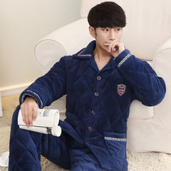 Winter pajamas male coral fleece thickening of three layer warm cotton cotton padded jacket size flannel suit Home Furnishing men XL (120-140 Jin) three layer thickening Two hundred and four