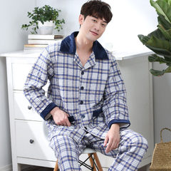 Autumn and winter long sleeve pajamas, men's thickening cotton, three layers of thin cotton, cotton, cotton, XL home wear M (quality assurance) A7337